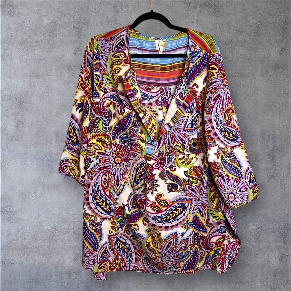 Fig and Flower Purple Pink Graphic Tunic with Notched Collar‎